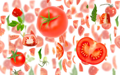 Red Tomato Slice and Leaf Abstract