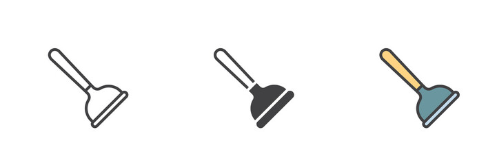 Plumbing plunger different style icon set