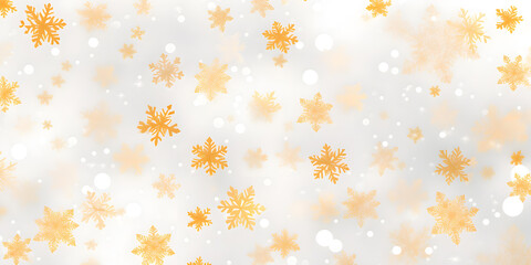 Snowflakes and stars in white and gold background, AI generate