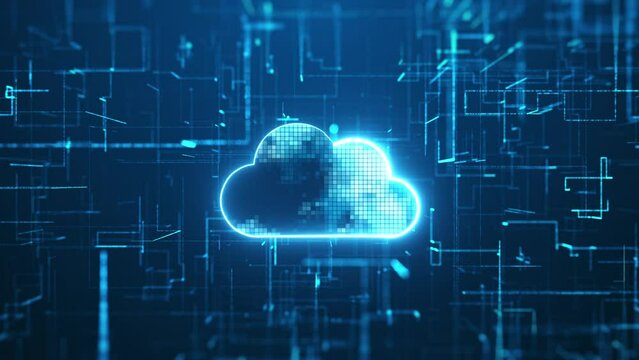 Cloud computing icon with binary code data network connection abstract background