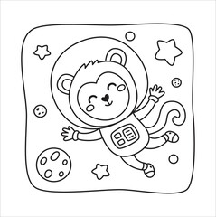 Coloring book, monkey astronaut vector image. Coloring pages for kids of astronauts in outer space. 69