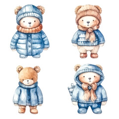 Winter Wonderland Teddy: Watercolor Illustration of Bear in White Jacket