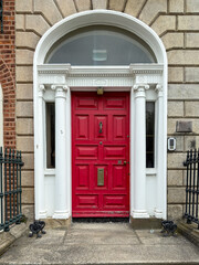 A famous red painted Georgian door in Dublin, Ireland