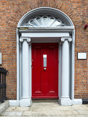 A famous red painted Georgian door in Dublin, Ireland