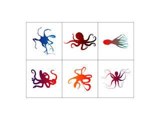 Octopus vector icon set.