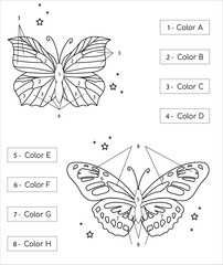Coloring page - Butterflies with flowers. Coloring page Butterflies with stars. Vector hand drawn butterfly. Line art illustration for coloring book. Anti stress hobby. 76