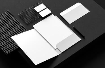 Corporate identity stationery mock up isolated on modern style dark background. Mock up for...