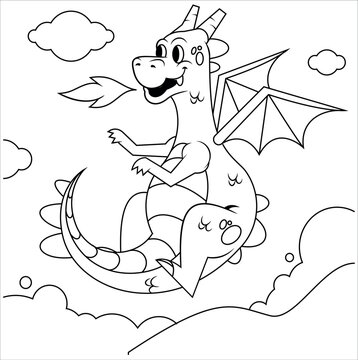Dragon Animal Coloring Page Colored Illustration. Dragon. Coloring book antistress for children and adults. Illustration isolated on white background. 81