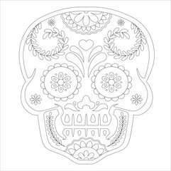 dia de muertos mask. Coloring page for children. Day of The Dead colorful sugar skull with doodle ornament and flower seamless pattern. Coloring page for children. Day of The Dead sugar skull. 83