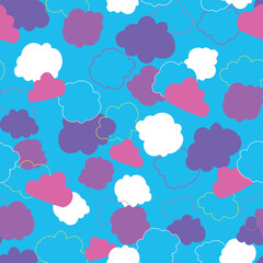 Blue clouds seamless pattern on blue background.