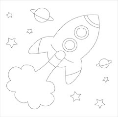 Fantasy flying rocket to the sky, Adult and kid coloring page in stylish vector illustration for education and learning. Rocket Ship Isolated Coloring Page for Kids. 87