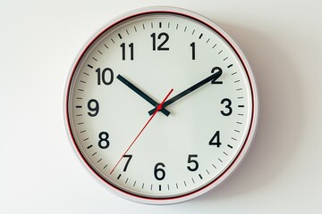 Photo metal office clock with numbers on white wall as Background