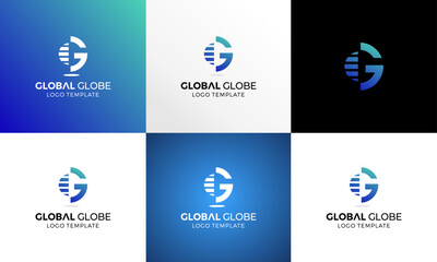 Initial g with initial globe for global industrial technology machinery logo design
