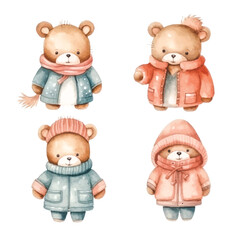 Fuzzy Friend in Winter: Watercolor Teddy Bear with Jacket © Finkha