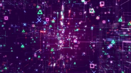 Console gaming background: Video game elements alongside PC icon design