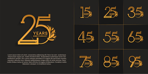 set of anniversary logotype golden color and ornament for special celebration event