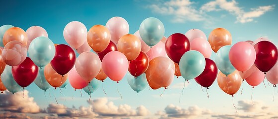 Luftballon für Geburtstag fliegen im Freien  - obrazy, fototapety, plakaty