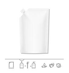 Pouch bag with spout mockup. Vector illustration isolated on white background. Perfect for final pack shot. Can be use for refilling soap, liquids. The corner is easy to tear off by hand. EPS10.