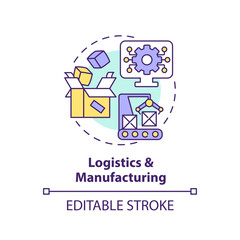 Editable logistics and manufacturing icon concept, isolated vector, enterprise resource planning thin line illustration.