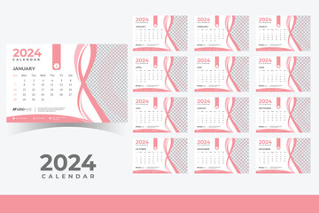 2024 Calendar Desk Design Template New Year Desk Calendar Design in Business Style