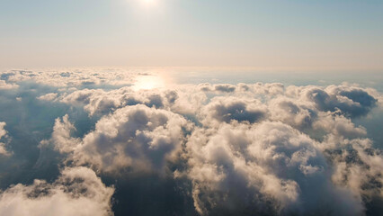 Istanbul, Turkey. View of the Black Sea through the clouds. Flight in the clouds. Sunset time., Aerial View