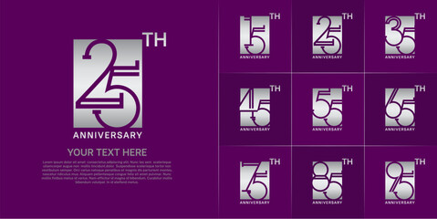 set of anniversary logotype silver color in square for special celebration event