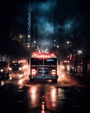 A dynamic shot of a firetruck racing through the street