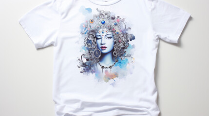 Krishna is painted on a white t-shirt, generative AI