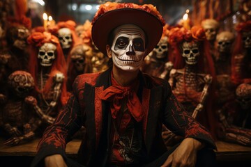 Obraz premium Da De Muertos Theater Performance, Generative AI