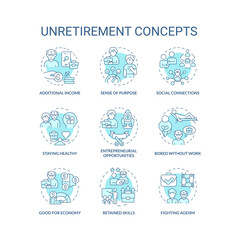 2D editable icons set representing unretirement concepts, isolated vector, thin line blue illustration.