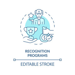 2D editable recognition programs thin line icon concept, isolated vector, blue illustration representing unretirement.