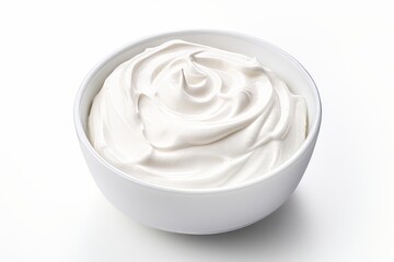 Yogurt in ceramic bowl isolated on white background. Generative AI image
