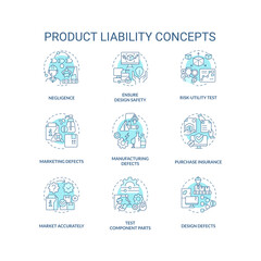 2D editable icons set representing product liability concepts, isolated vector, thin line blue illustration.