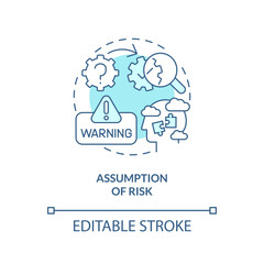 2D editable assumption of risk thin line icon concept, isolated vector, blue illustration representing product liability.