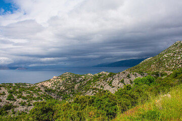 Fototapeta na wymiar The Adriatic coast of Croatia in the village of Sveti Juraj in Lika-Senj county. Late spring