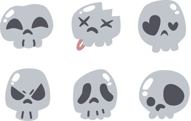 vector set of funny emotion cartoon skulls.