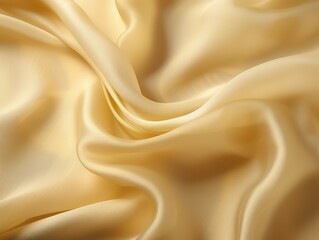 Fototapeta premium Background. Texture. The silk fabric is pale yellow, with smooth curves. Wavy, shiny blonde fabric. Gorgeous bed linen. Copy space.