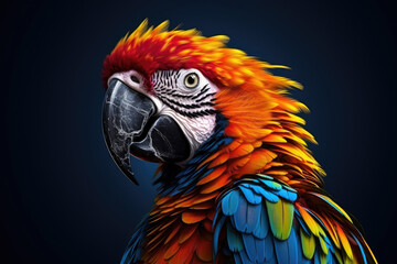 Close up of portrait colorful Parrot Macaw with beautiful feathers and wings, natural birds from amazon forest, wildlife concept, with Generative Ai.