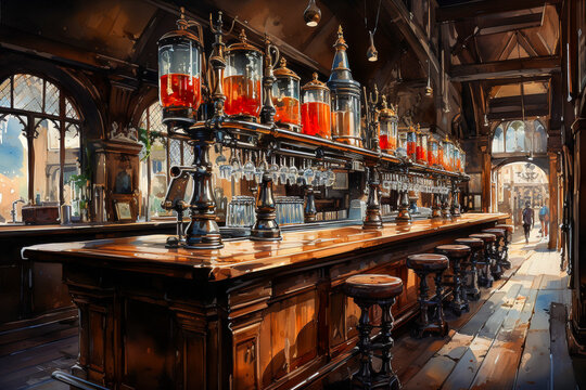 Interior view of the pub in London, UK