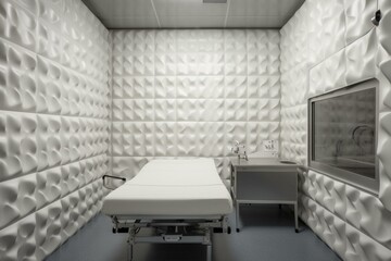 A sterile, blank cell with cushioned walls. Generative AI