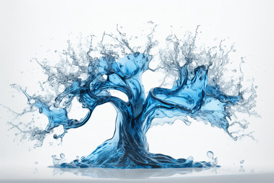 Water Splash In A Tree Shape On A White Background, Conceptual