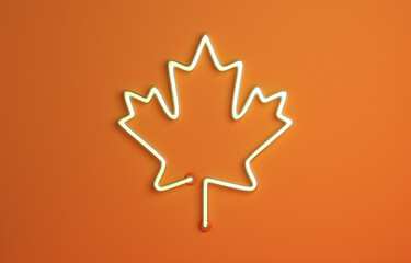 Autumn decoration background with maple leaf with neon light, product display mock up, 3d rendering illustration