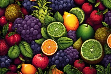  Seamless Pattern Of Colorful Fruits, Generative AI
