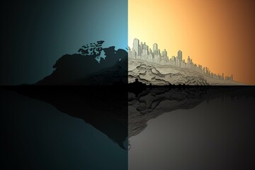 Design showing a divided world due to global warming. Generative AI