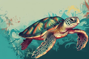 An illustrated sea turtle design. Generative AI