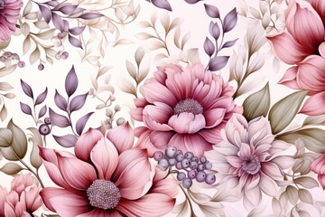 Seamless Pattern Of Delicate Floral Elements, Generative AI