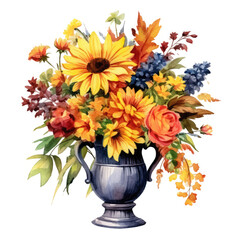 Flowers in flower vase, isolated on transparent background, PNG