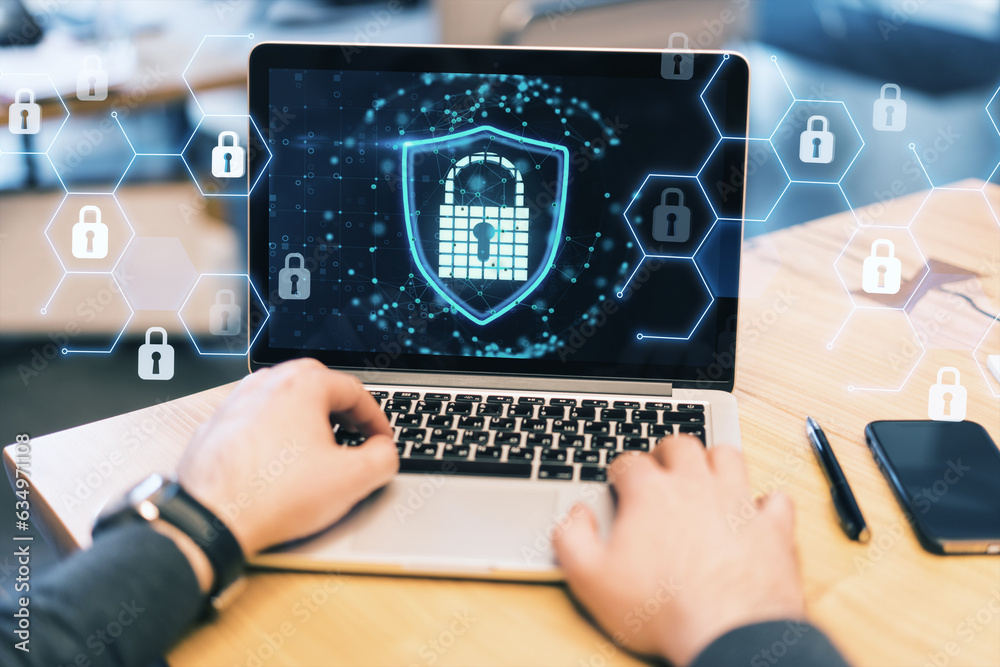 Poster cyber security, data protection, information safety and encryption. internet technology and business