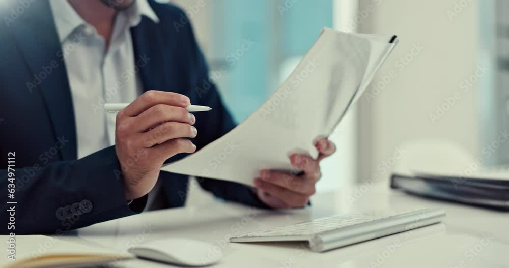 Aufkleber Hands, documents and a business man typing on a keyboard while marking a task checklist in his office. Computer, paper and agenda with an employee working on a to do list to complete a report