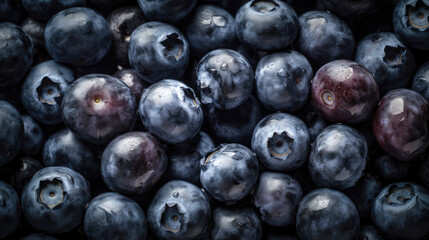 Heap of fresh, ripe blueberries with waterdrops